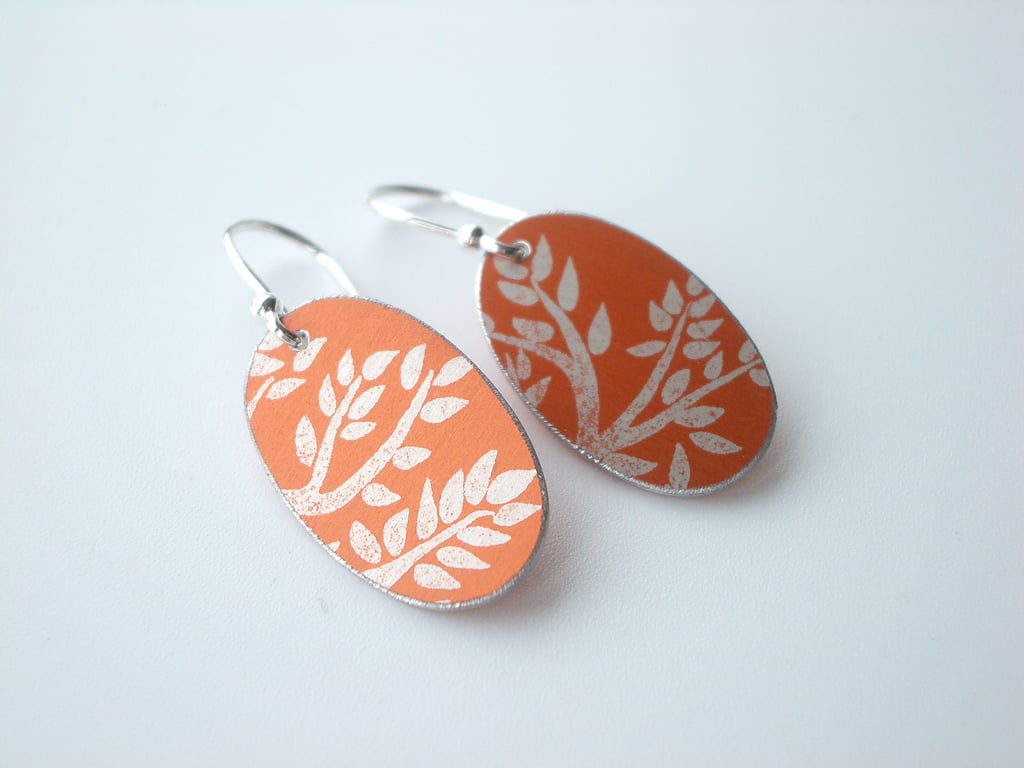 Orange tree print earrings