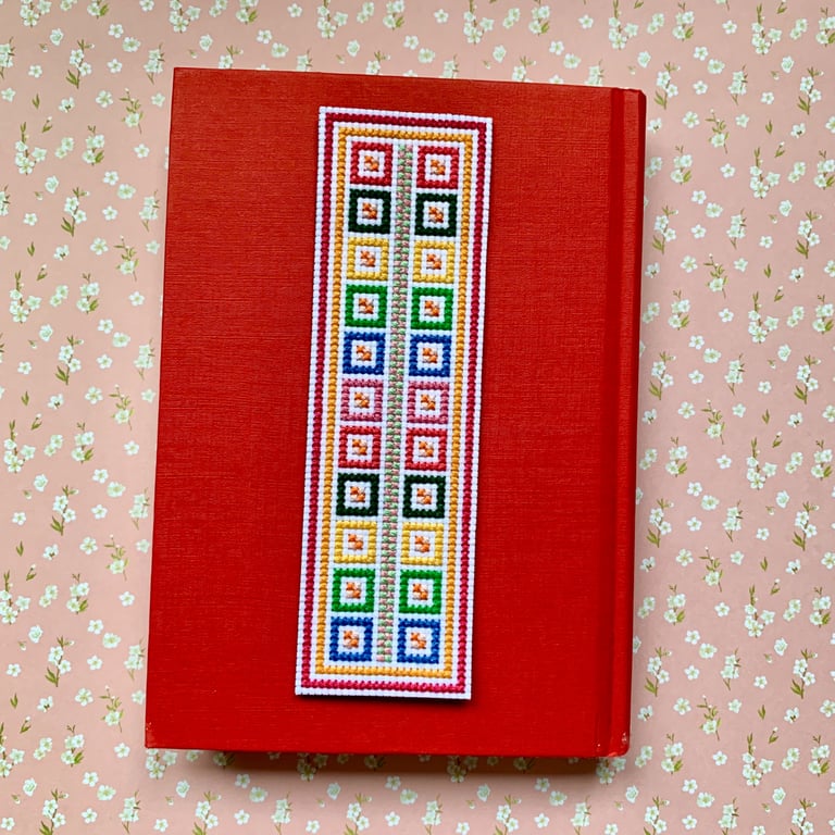 Handmade Cross-Stitch Bookmark Colourful Unique Hand-Sewn Gift For Book Lovers 