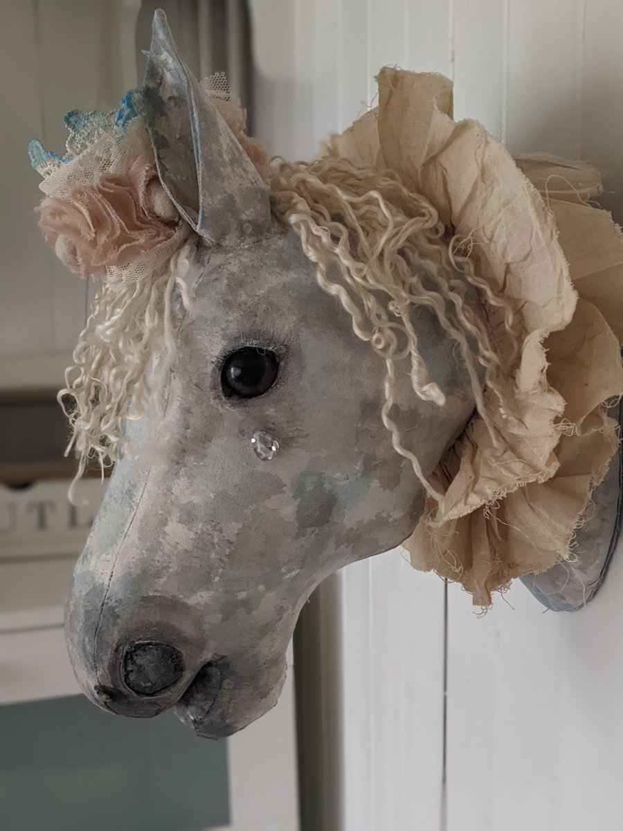 Handmade blue horse faux taxidermy wallhanging