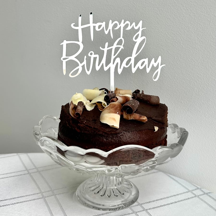 Silver birthday cake topper party decor baker supply elegant celebration sign