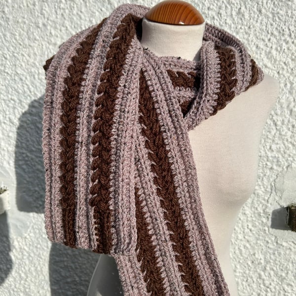 Two browns wheat stitch crochet unisex scarf