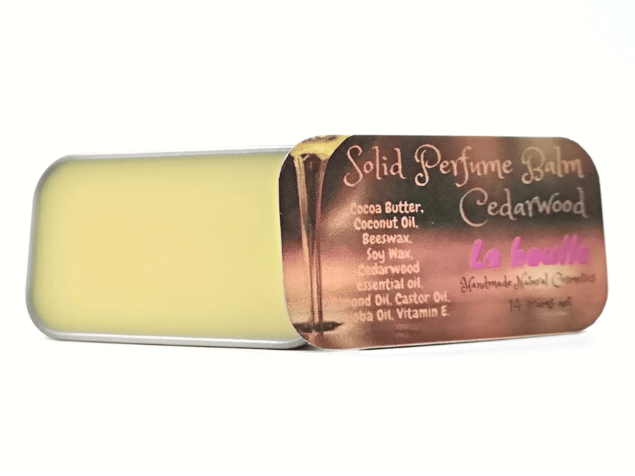 Cedarwood Solid Natural Perfume Balm. For sensitive skin. Handmade. UK.