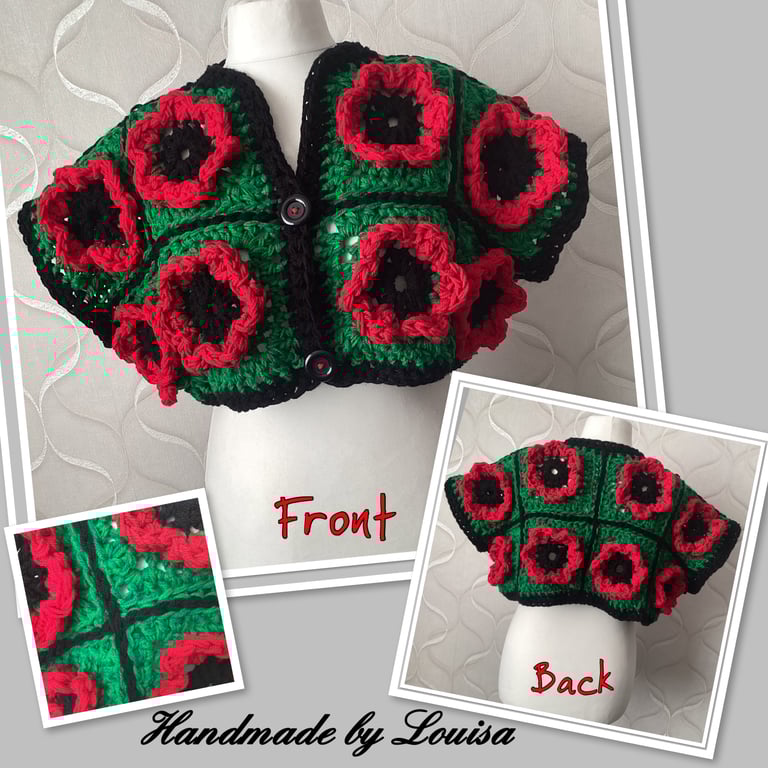 Crocheted cropped poppy cardigan 