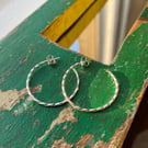 Sterling silver handmade twisted hoop earrings medium sized, minimalist