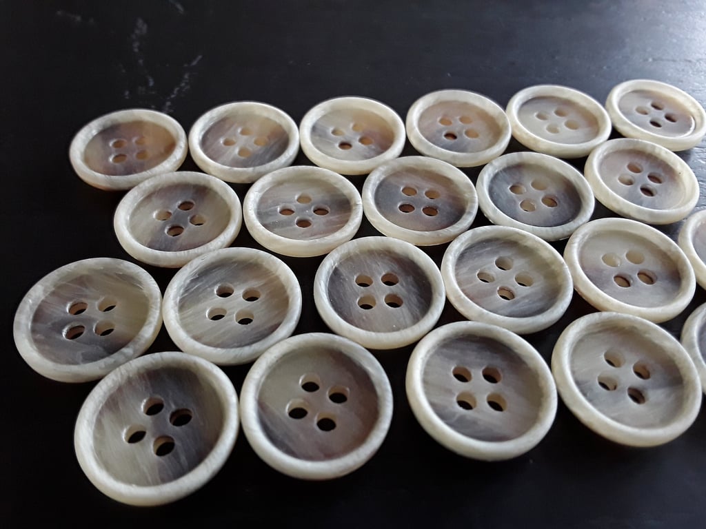 15mm (9 16") 24L Polyester Brown mix Buttons with cream rim. Rare and elegant 