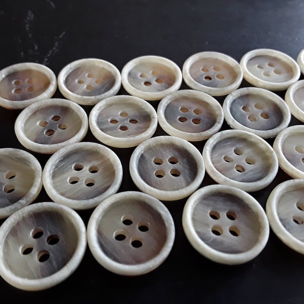 15mm (9 16") 24L Polyester Brown mix Buttons with cream rim. Rare and elegant 