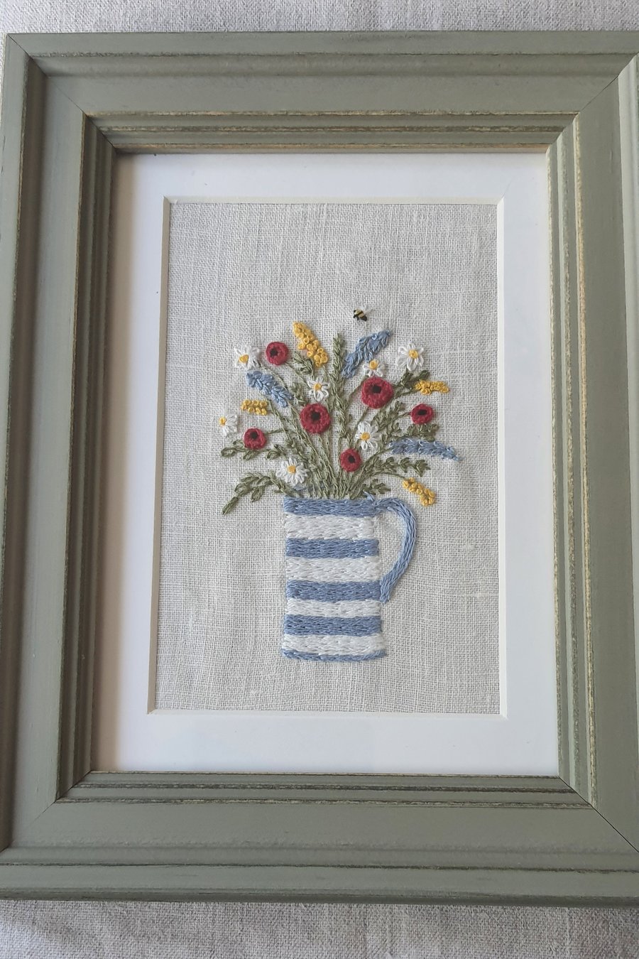 Embroidered Picture - Jug of Meadow Flowers