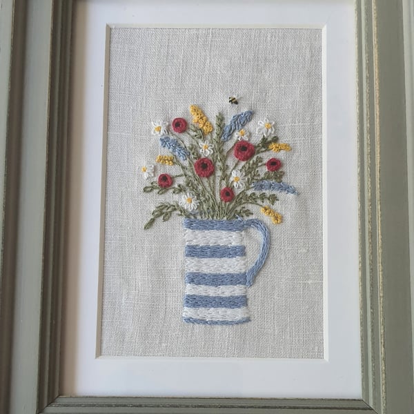 Embroidered Picture - Jug of Meadow Flowers
