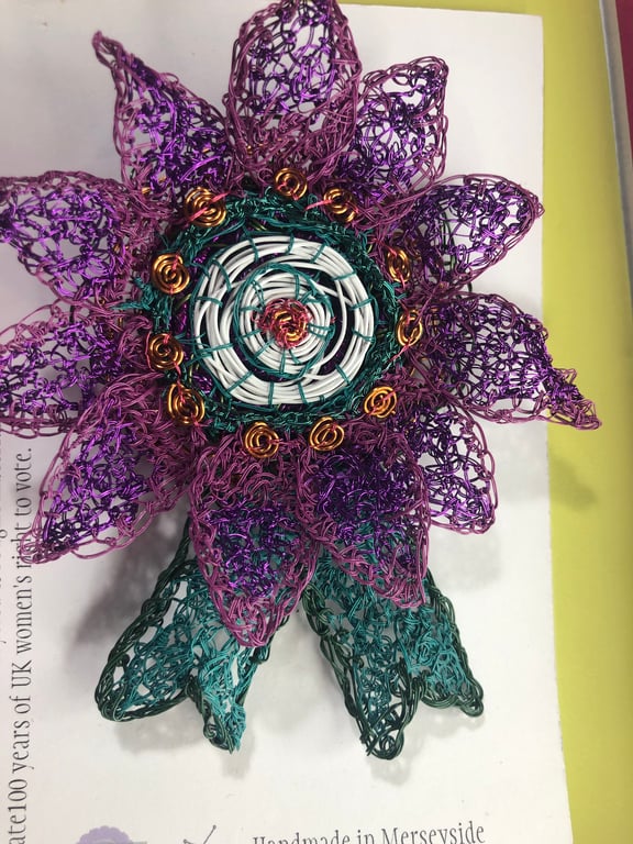 Collectable Commemorative Rosette for Women - Purple, green and white brooch