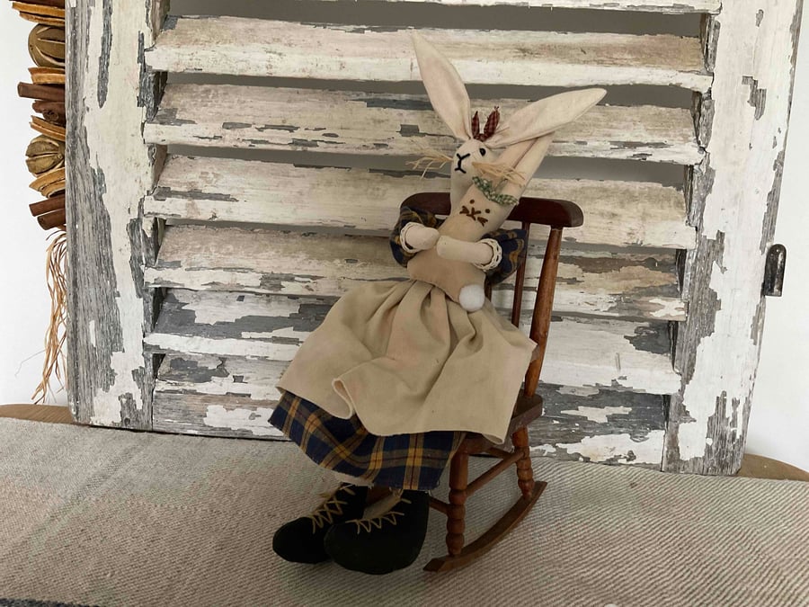 A lovely handmade primitive rabbit and her baby bunny