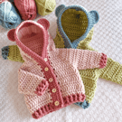 Crochet Teddy Bear Baby Cardigan with Hood & Ears – Newborn to 4 Years