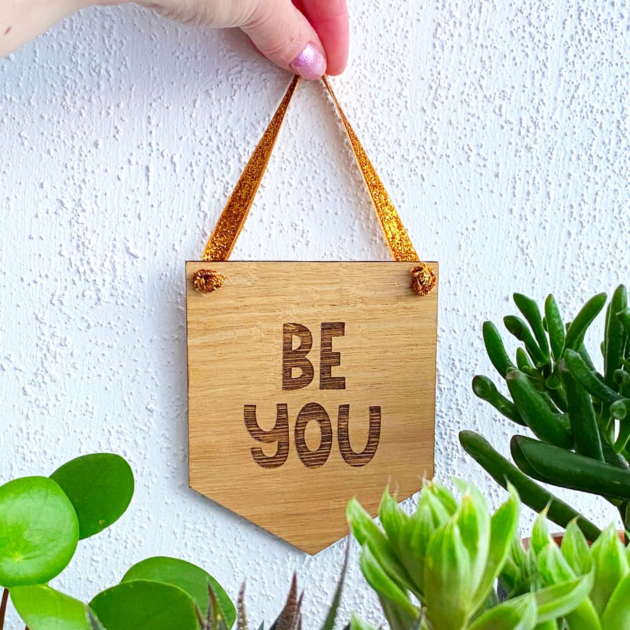 Wooden wall hanging decoration, cheerful plant lover gift for gardener, positive