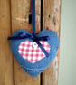 Denim fabric handmade hanging heart 