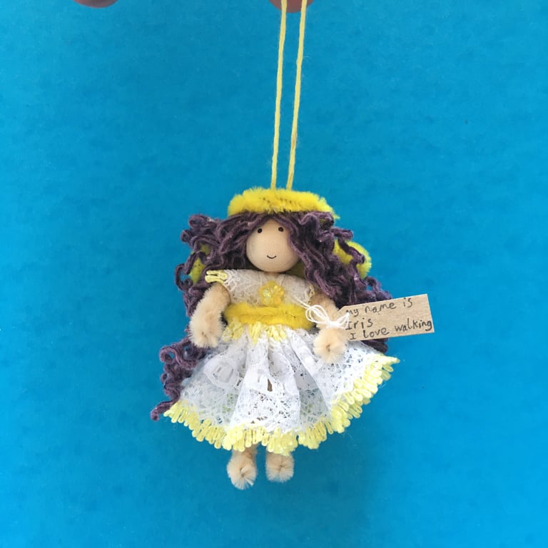Tiny Yellow And Purple Fairy Doll Decoration, Decorative Fairy, Iris
