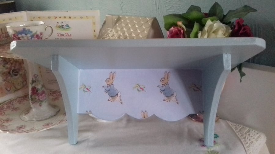 Handcrafted Wooden Storage Wall Shelf Made Using Peter Rabbit Design Baby Boy 