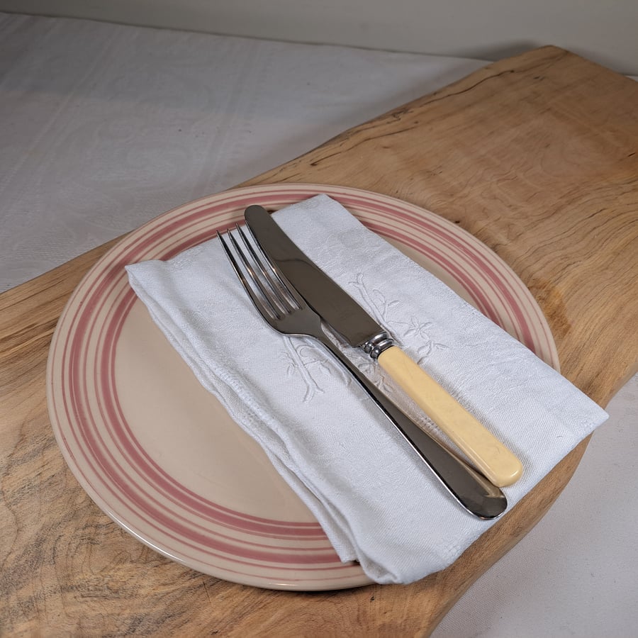 Two Dusty pink ticking design 10 inch dinner plates - hand thrown stoneware