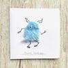 Birthday card - blue happy mini monster 