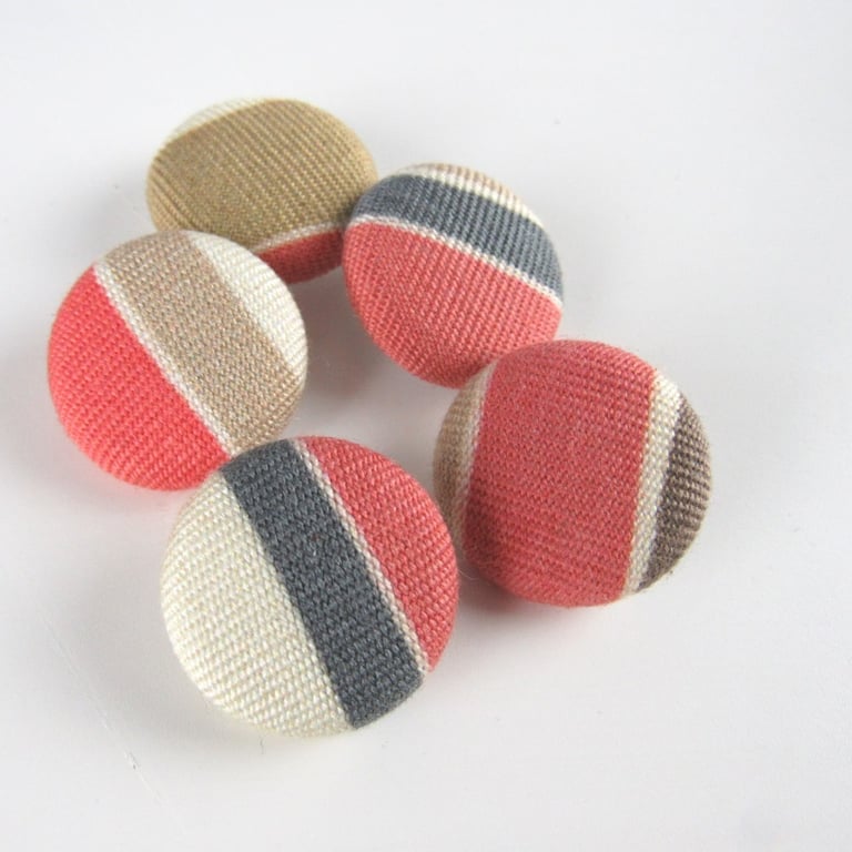5 Small Handmade Tawny Stripe Fabric Buttons