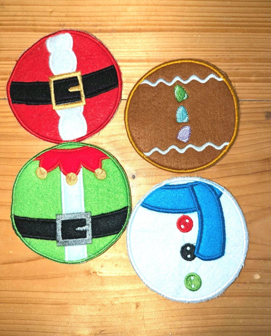 Felt Christmas Coasters: Santa, Snowman, Elf, Gingerbread - Set of 4