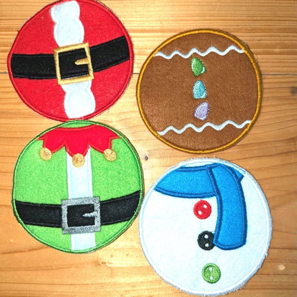 Felt Christmas Coasters: Santa, Snowman, Elf, Gingerbread - Set of 4