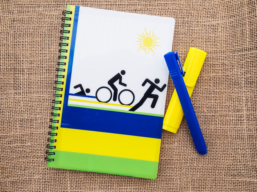 Triathlon Sport Notebook A5 Spiral Bound Lined Wipe-Clean Acrylic Cover  