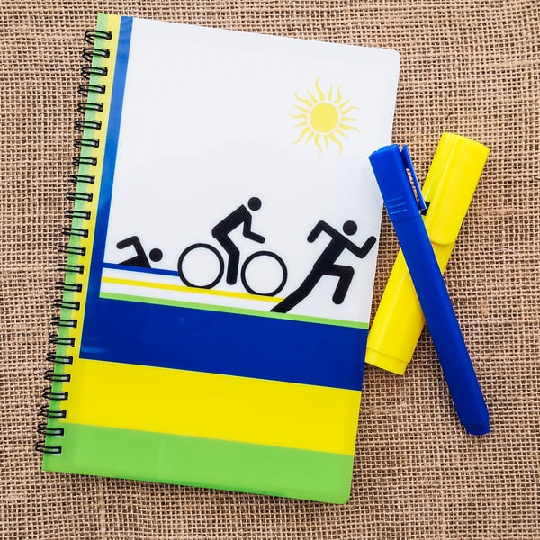 Triathlon Sport Notebook A5 Spiral Bound Lined Wipe-Clean Acrylic Cover  