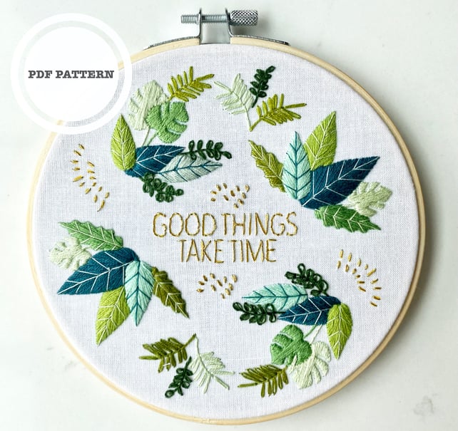 PDF Hand Embroidery Pattern,  Floral Embroidery, Needlepoint Pattern, Beginners