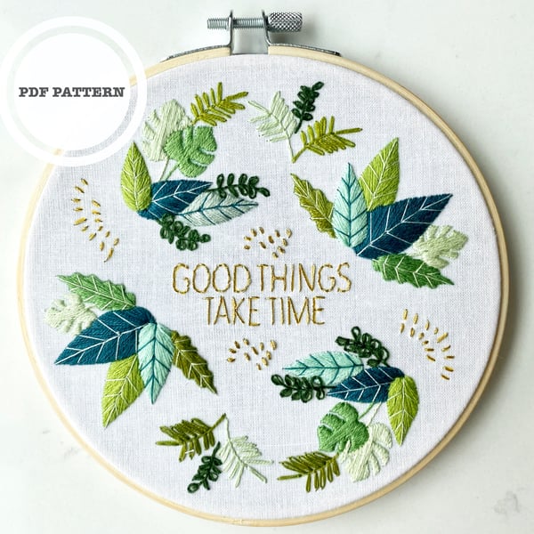 PDF Hand Embroidery Pattern,  Floral Embroidery, Needlepoint Pattern, Beginners