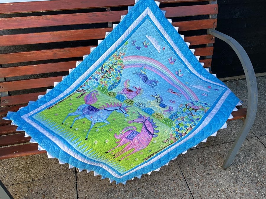 Hand Quilted Magical Unicorns Quilt