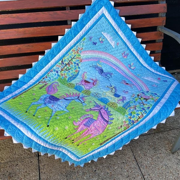 Hand Quilted Magical Unicorns Quilt