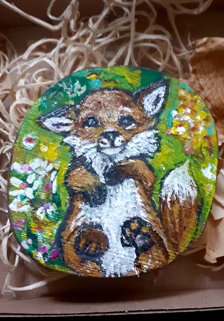 Cute fox cub woodslice art