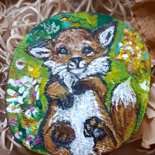 Cute fox cub woodslice art