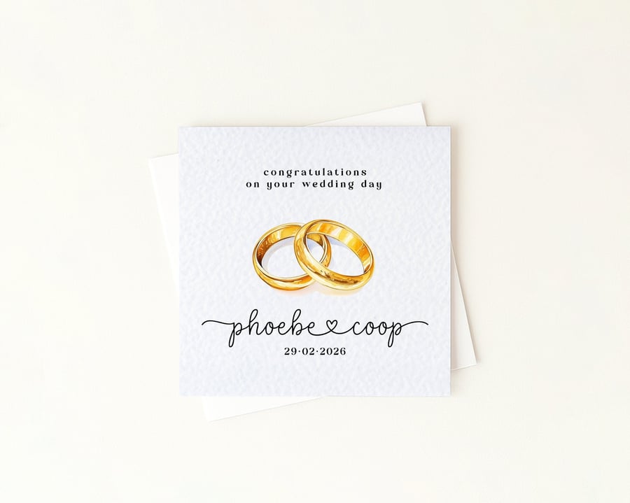 Wedding Rings Congratulations or Engagement Card - Custom Names & Date