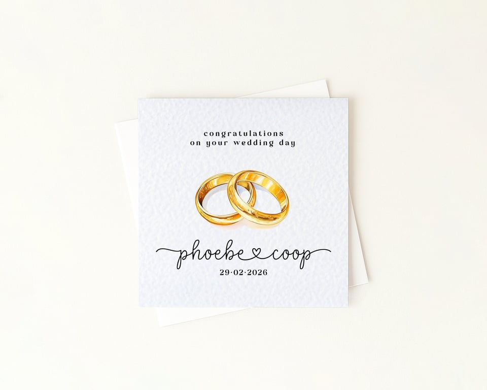 Wedding Rings Congratulations or Engagement Card - Custom Names & Date