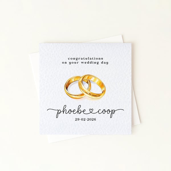 Wedding Rings Congratulations or Engagement Card - Custom Names & Date
