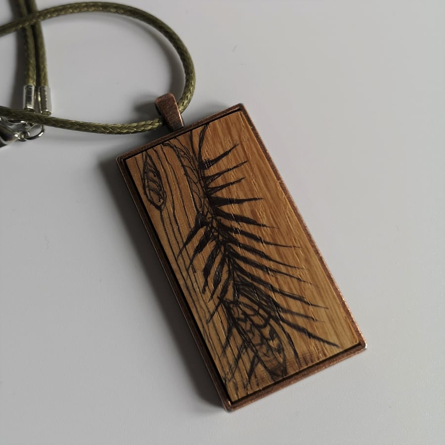 Oak & ink palm leaf  pendant -    PEN0004  SALE REDUCTION 