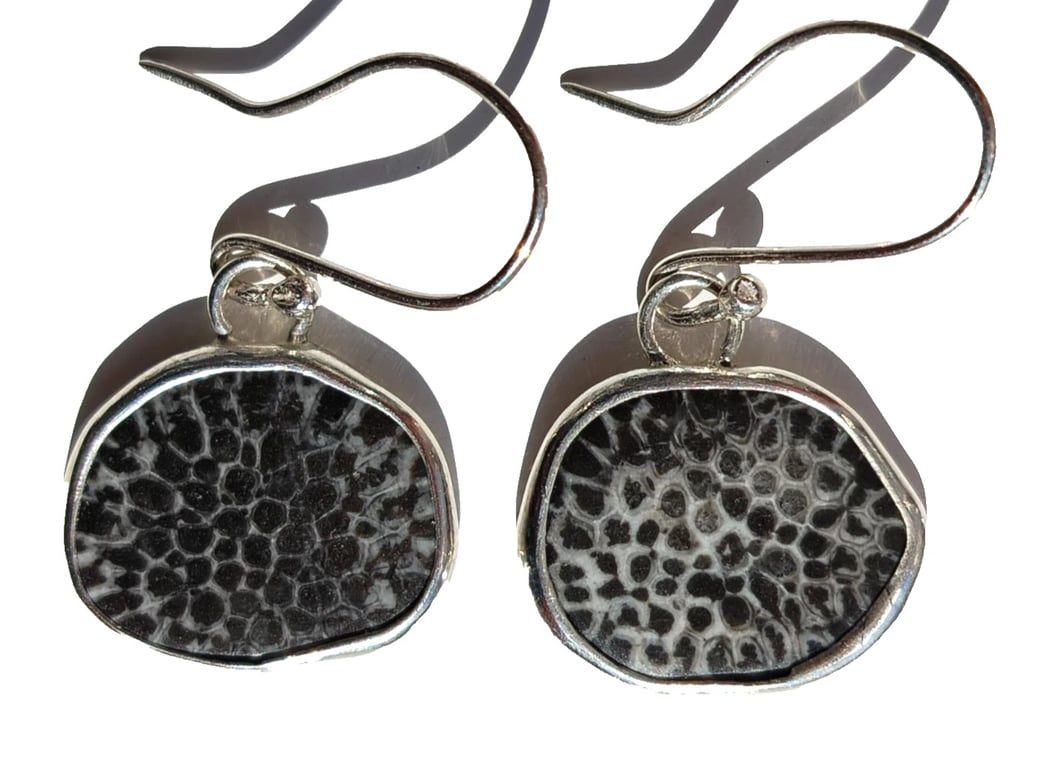 Fossil Coral Earrings Fine & Recycled Sterling Silver Handmade Jewellery 