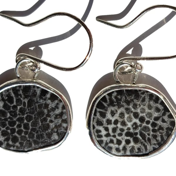 Fossil Coral Earrings Fine & Recycled Sterling Silver Handmade Jewellery 