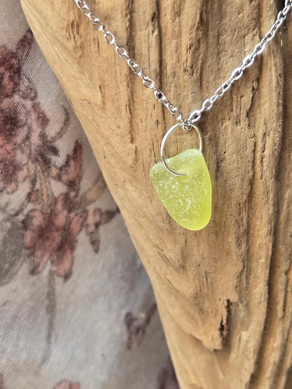 Sea glass necklace, yellow sea glass necklace