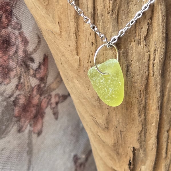 Sea glass necklace, yellow sea glass necklace