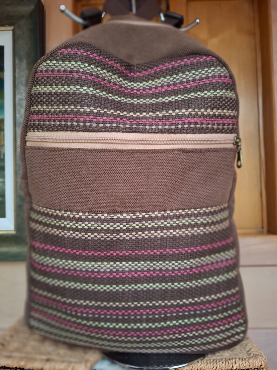 Brown stripy backpack