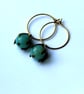 Amazonite Earrings Semi Precious Gems Bronzed Petals Hypoallergenic Brass Hoops  - Image 5