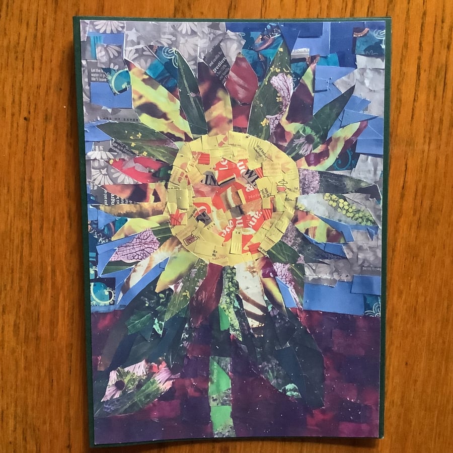Handmade photo card of a collage of a sunflower.
