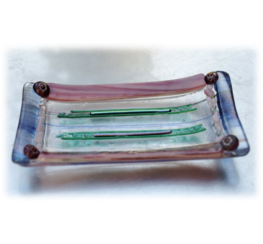 Soap Dish Fused Glass Pastel Bordered