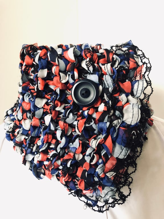 Crochet Scarf Cosy Neck Warmer Button Fastening 