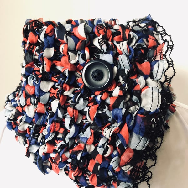 Crochet Scarf Cosy Neck Warmer Button Fastening 