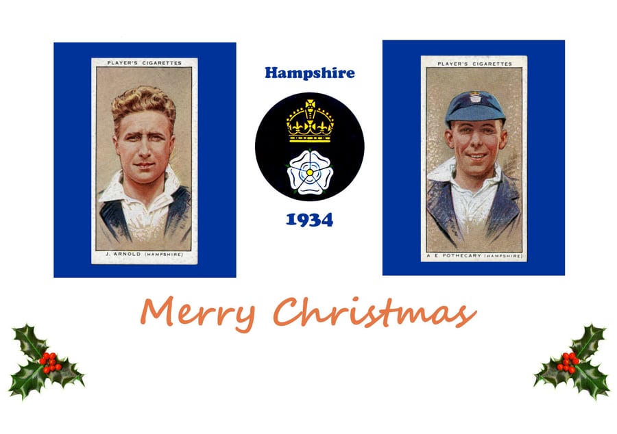 Cricket Christmas card vintage 1934 design. Hampshire. FREE UK Postage