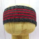 Hand Knitted Adult Headband Grey and Red Cashmere and Merino Small Adult