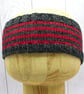 Hand Knitted Adult Headband Grey and Red Cashmere and Merino Small Adult