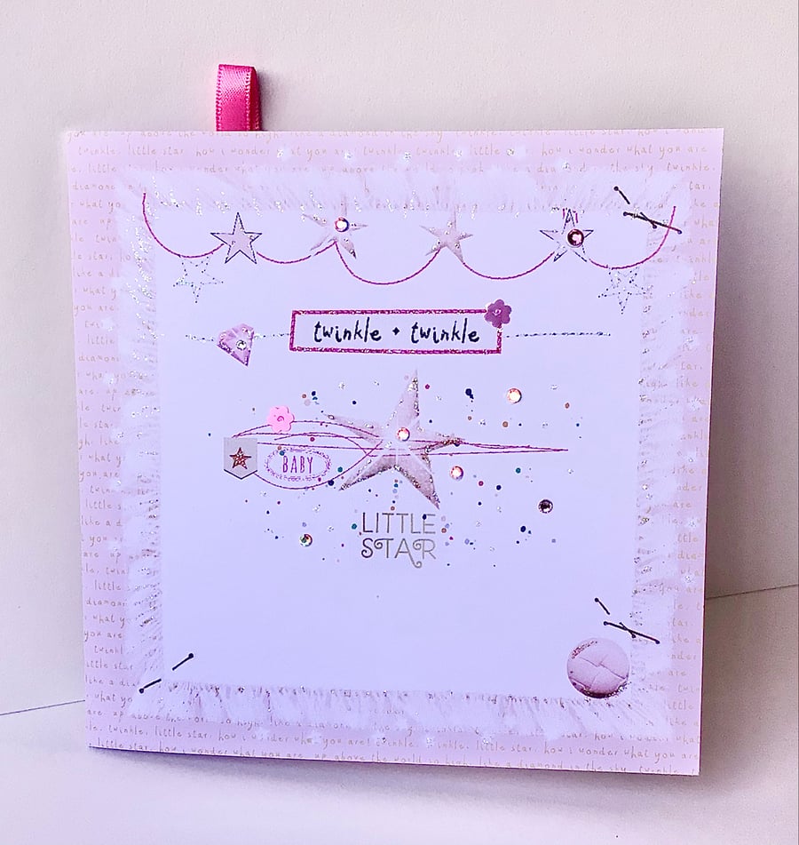New Baby Card In Pinks, Greeting Card New Baby,Can Be Personalised 